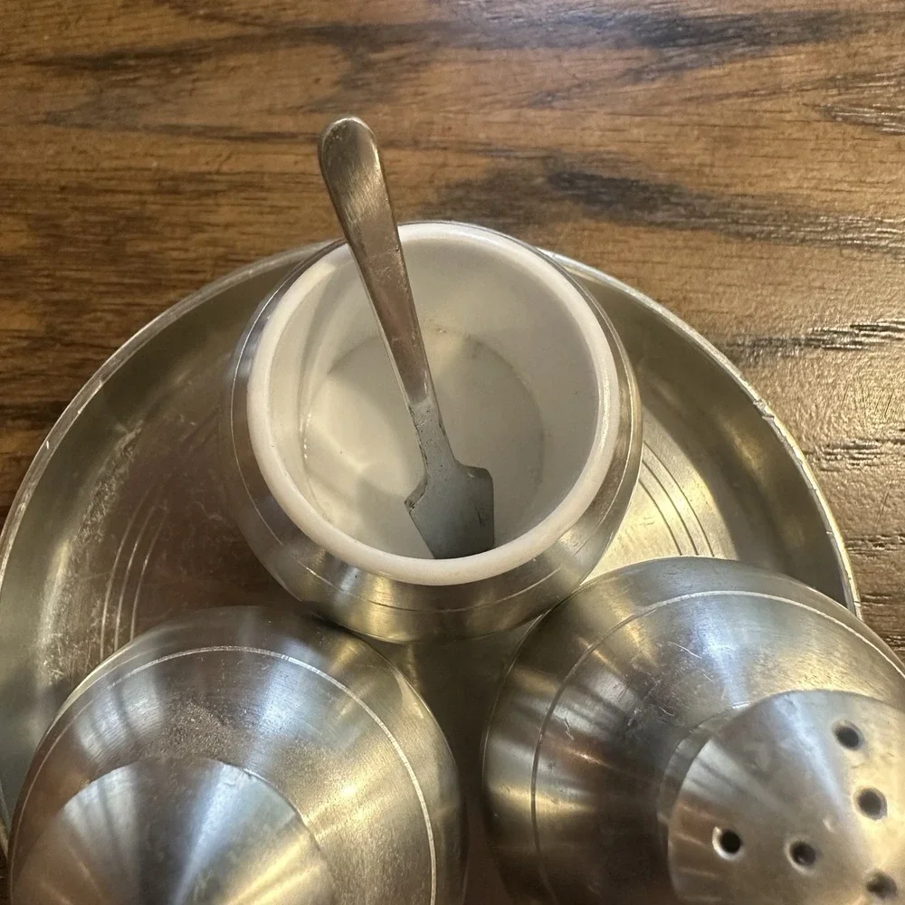 Selangor Pewter Mid Century Cruet Set Salt‎ Pepper Mustard Singapore Malaysia